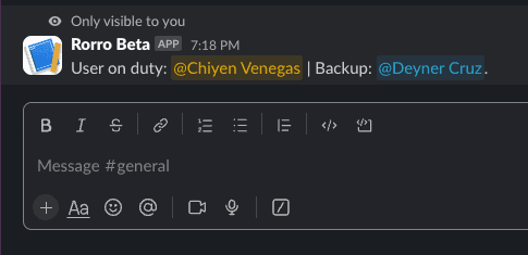 Screenshot showing the users that are on duty for a task